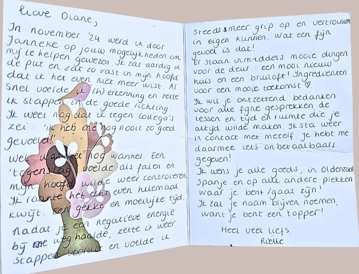 Handgeschreven kaart aan Diane