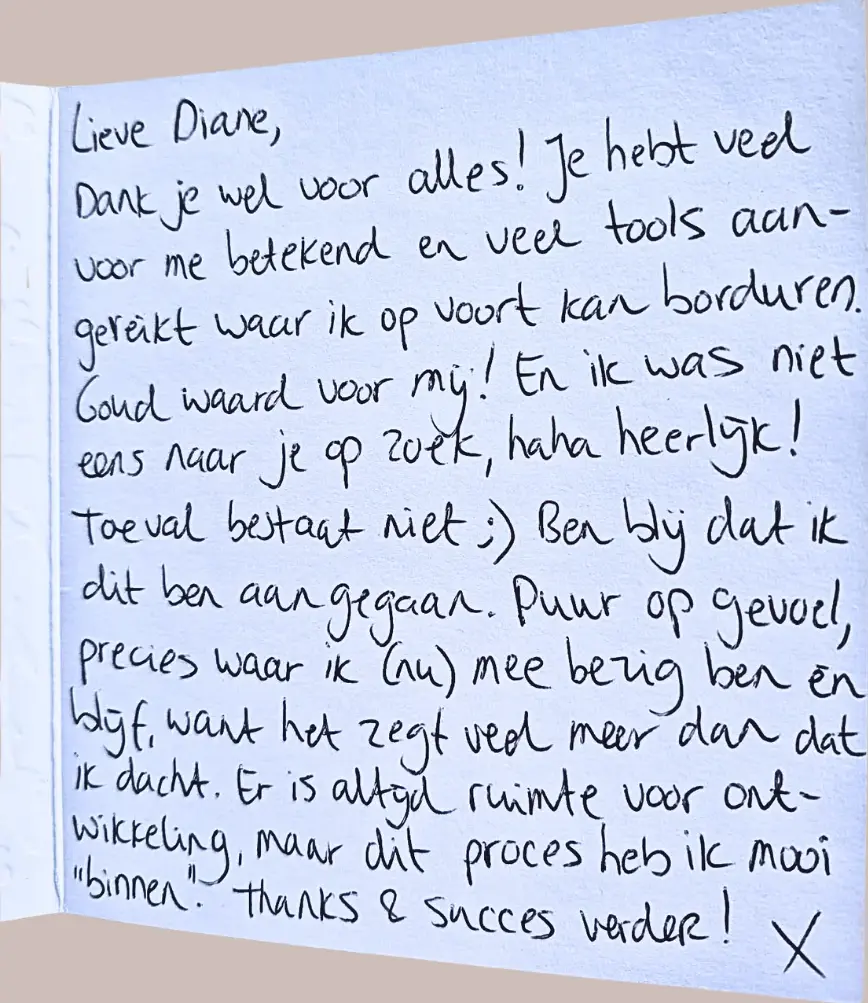 Handgeschreven kaart aan Diane